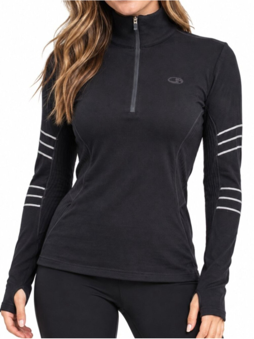 ICEBREAKER Sport 320 Merino Wool Half Zip Sweater Black Large Mid-Layer Outdoor